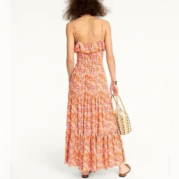 J. Crew Tiered Floral Orange Maxi Dress. Size S. NWT. - Picture 2 of 12